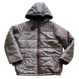 NWT!! Tommy Hilfiger boys' fleece-lined hooded puffer jacket in gray